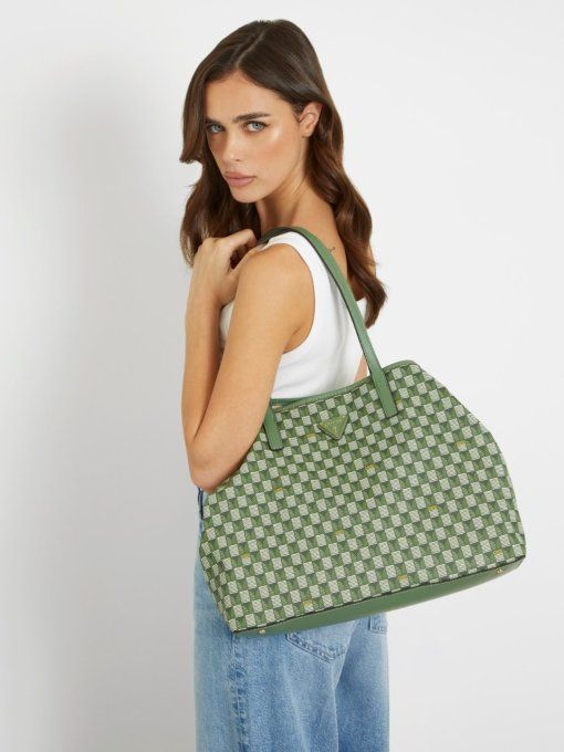 SAC CABAS ViKKY MOTIF GEOMETRIQUE GUESS JEANS VERT HWJT93 18290